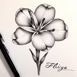 a flower is drawn with pen on paper,a drawing with a flower on it