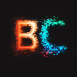 a colorful letter on a black background with blurry lights