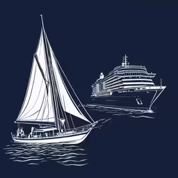 a sailboat with a yacht in the ocean
