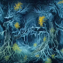 a painting with many trees in it