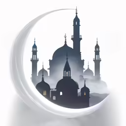 a very tall building in front of a moon