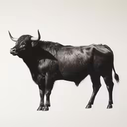 an ox is standing in the air with long horns