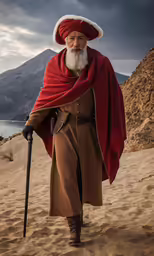 an older bearded man with a long red cloak and beard