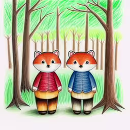 an image of two foxes in the woods