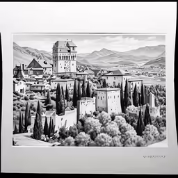 a large castle on top of a hill covered in trees