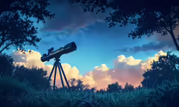 a telescope set up in front of a beautiful cloudy sky