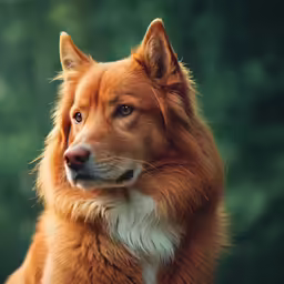 closeup of a red dog with his eyes open