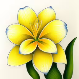 a drawing of a yellow flower,a yellow flower with leaves on a white background