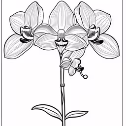 a drawing of flowers with a black outline,an image of an orchid plant on a white background