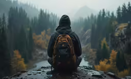 a person standing on top of a large hill overlooking a forest