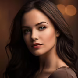 a woman in brown top looking straight ahead