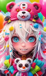 a cute girl with some balloons and balloons on her head
