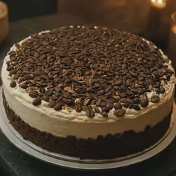 there is a cake that is decorated with chocolate chips