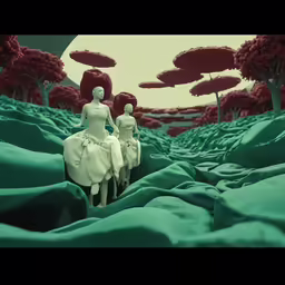 two people riding on some horses in a field