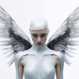 an artistic photograph of a white female with black wings