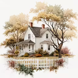 the house on the water is painted as a watercolor painting