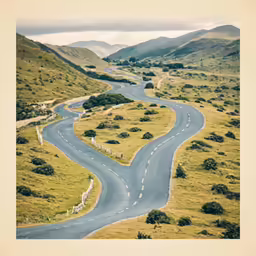 a long road winding down into the mountains