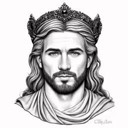a black and white photo of jesus wearing a crown
