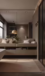 a sofa in the living room has many pillows