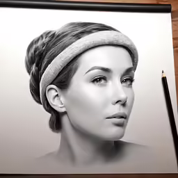 a portrait of a woman with hair in a turban
