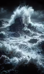 a large wave is coming over a small rock