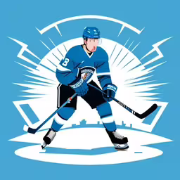 a male hockey player holding a puck and skates on the ice