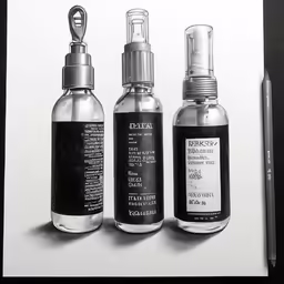 a drawing of bottles and some stuff on the surface