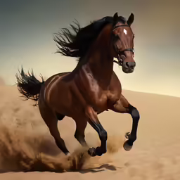 the horse is running across the sand dunes