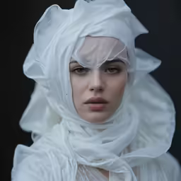 the woman wearing a white veil and long white dress is posing for a photo