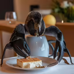 a stuffed animal that is on top of a white plate