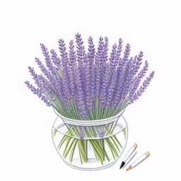 there is a vase with lavenders on it,a bouquet of lavender flowers in a bowl
