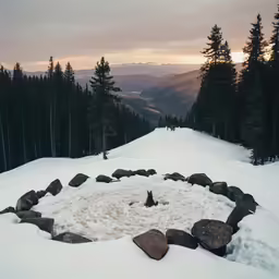 several birds are standing on rocks in the snow