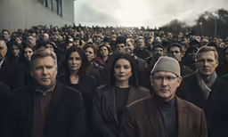 a group of people standing in front of a building