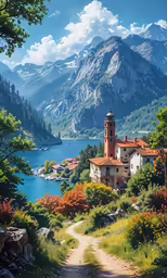 a scenic view of the mountains and a water way