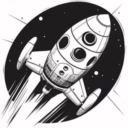 a black and white drawing of an alien spaceship flying through space