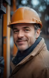 a man wearing a hard hat and coat