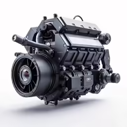 a new, old, black diesel engine on white background