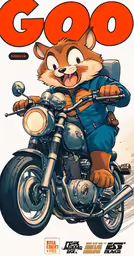 the poster features a fox on a motorcycle