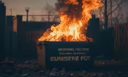 flames are spread over an ice bucket in front of a fence