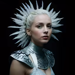 a person with a lot of hair wearing a metal dress