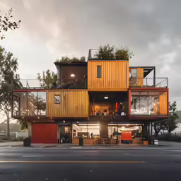 the building with multiple floors sits next to the road