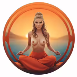 a woman with blonde hair is sitting on a circular platform