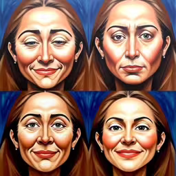 four different images showing the faces of women with different facial expressions,four pictures showing different expressions for each woman