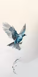 a blue bird flying over water with it