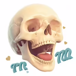 a human skull showing its teeth and tongue
