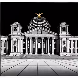 an abstract black and white drawing of the facade of a building