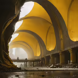 a scene in the fantasy setting, with yellow walls and arches