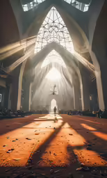 inside of an ornate, high - ceilinged church with beams of light