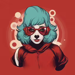 the woman with bright blue hair and sunglasses
