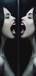 an image of woman looking in the mirror and yelling